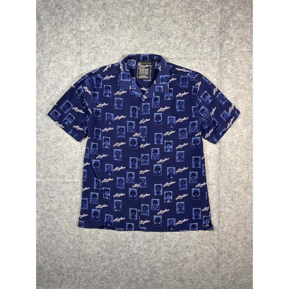 Kani Jeans Mens Short Sleeve Button Up Shirt All Over Print Portraits Size L